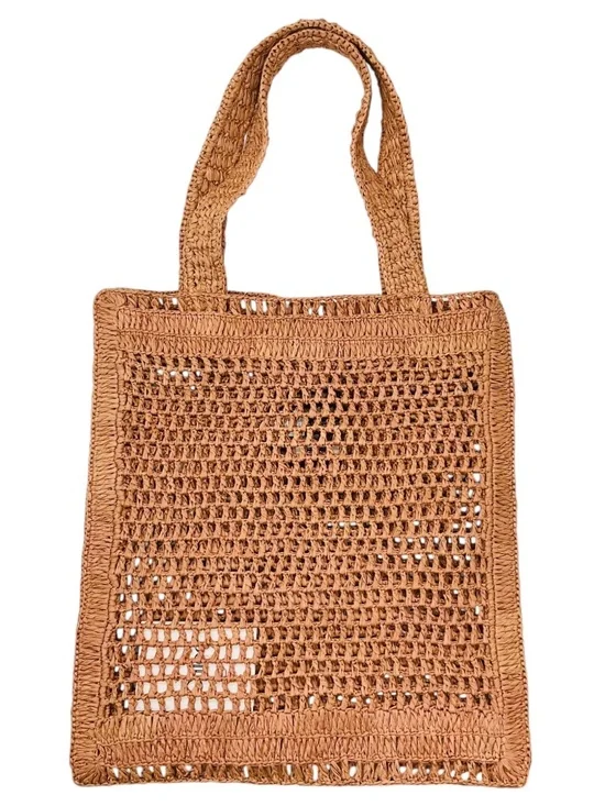 CHLOE SUMMERY BEIGE SUMMER BANANA LOGO RAFFIA CROCHET TOTE BAG - Picture 3 of 16